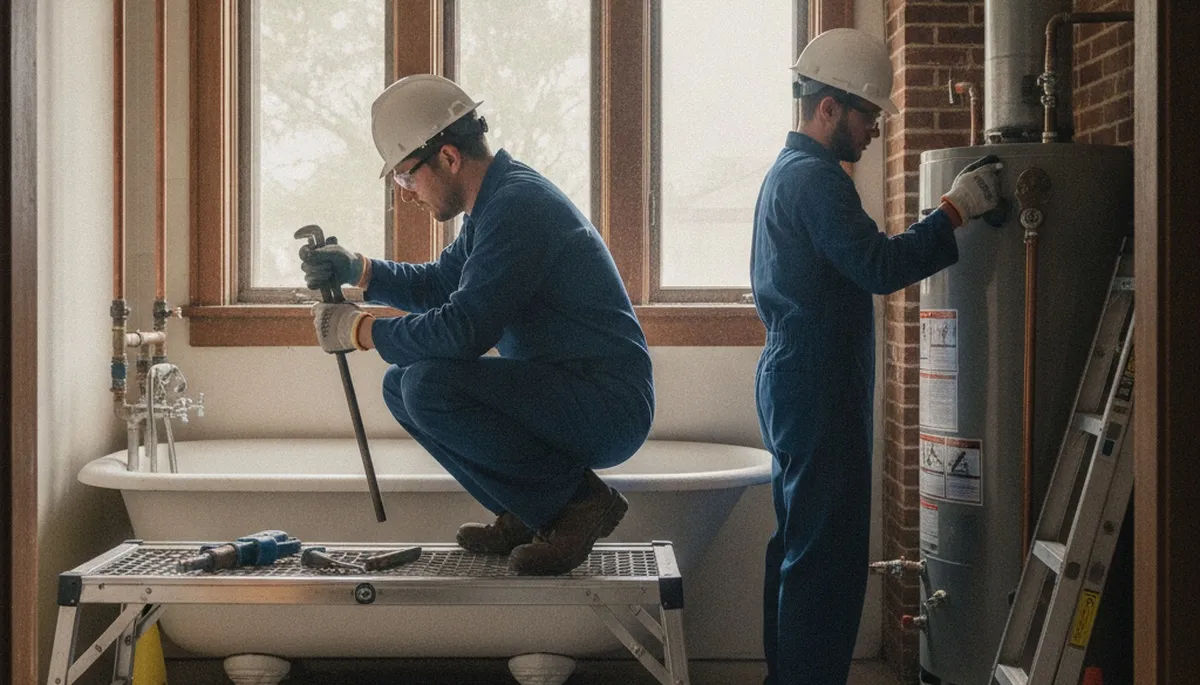 Oak Park, IL plumbing repair technician fixing a residential pipe leak