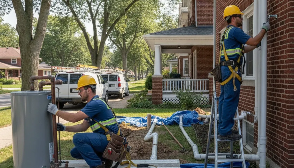Oak Park, IL plumbing repair technician servicing a residential pipe leak