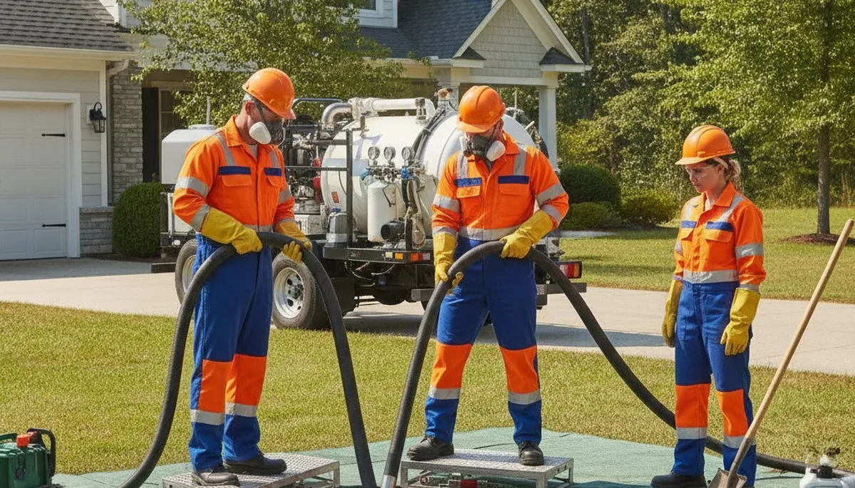 Oak Park, IL plumbers cleaning a septic tank for residential plumbing service